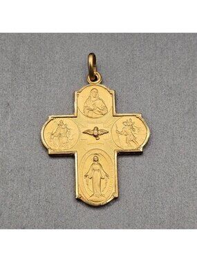 Vintage Sterling Silver Vermeil Four Way Cross Pendant Numbered 1198
